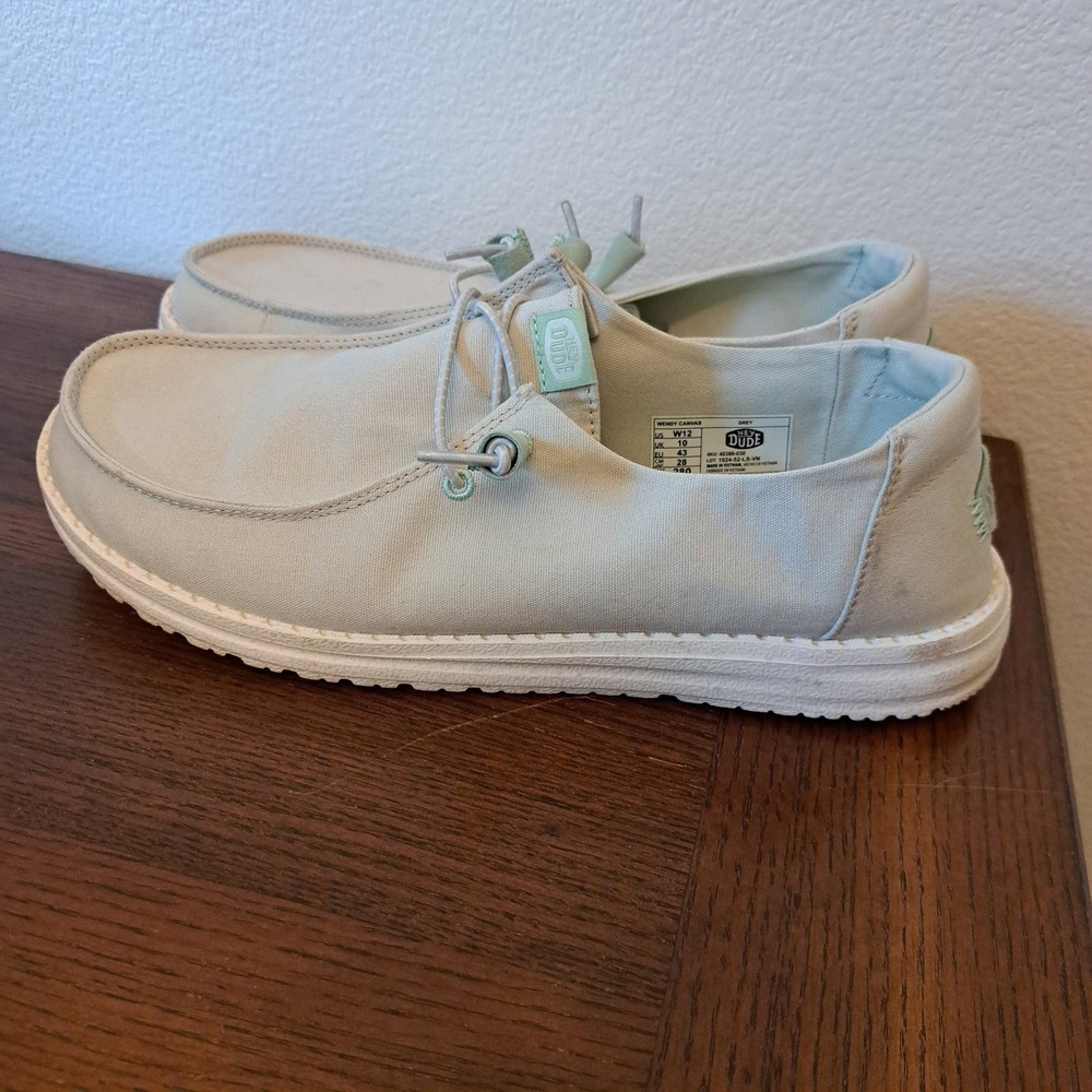 Hey Dude Wendy Canvas Grey Mint Green Slip On Loafers Shoes Womens 12 40386-030